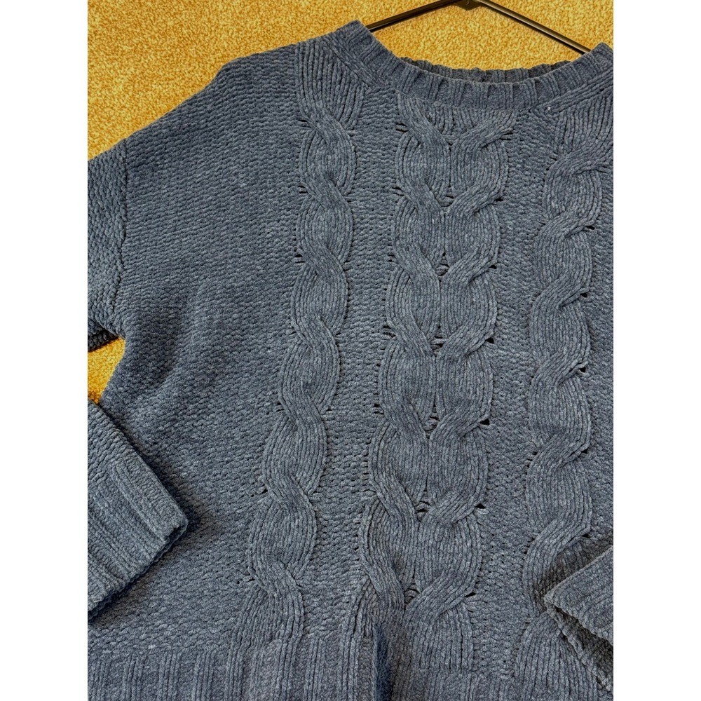 American Eagle Womens Navy Blue Chenille Cable Knit Sweater Crewneck Medium M - Picture 10 of 11